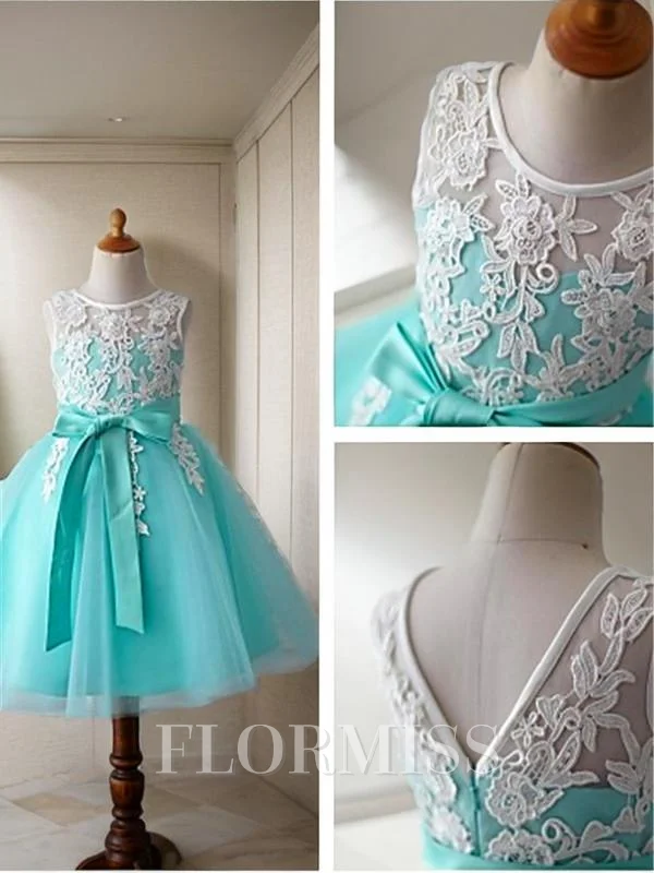Ball Gown Scoop Knee-Length Tulle Flower Girl Dresses With Belt/Sash