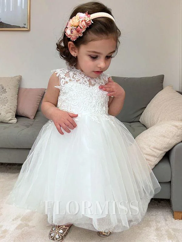 A-Line/Princess Scoop Knee-Length Tulle Flower Girl Dresses With Lace