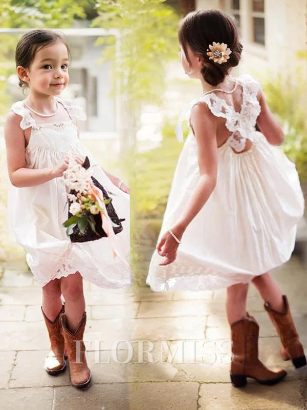 A-Line/Princess Square Knee-Length Chiffon Flower Girl Dresses With Stretch Crepe