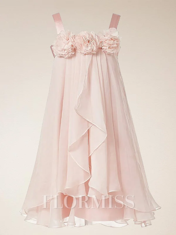 A-Line/Princess Straps Tea-Length Chiffon Flower Girl Dresses With Flower