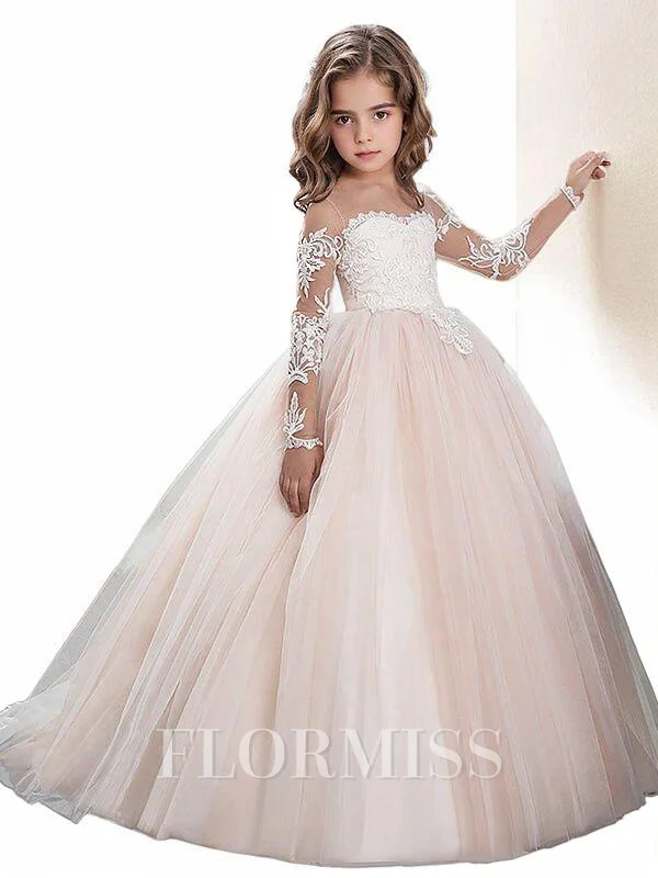 Ball Gown Scoop Sweep Train Tulle Flower Girl Dresses