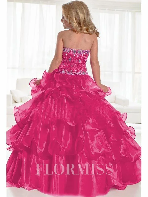 Ball Gown Halter Floor-Length Organza Flower Girl Dresses With Rhinestone