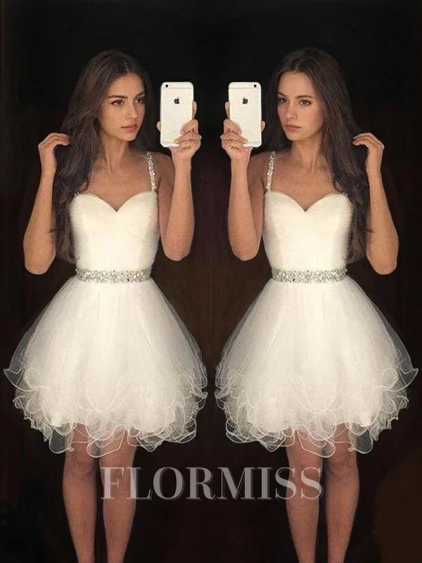 A-Line/Princess Sweetheart Short/Mini Tulle Homecoming Dresses With Beading