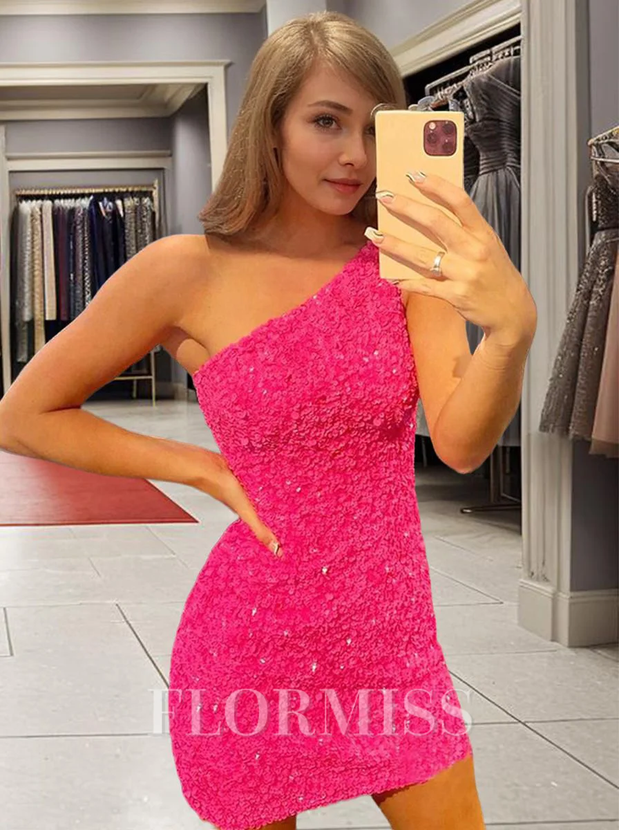 Sheath/Column One-Shoulder Short/Mini Velvet Sequins Homecoming Dresses