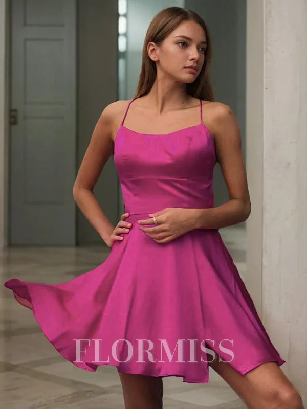 A-Line/Princess Spaghetti Straps Short/Mini Silk Like Satin Homecoming Dresses