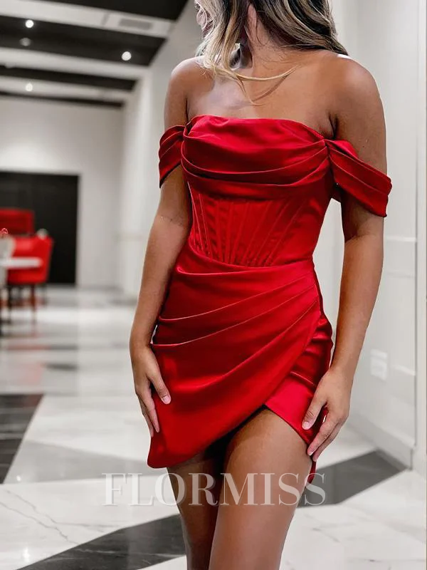 Sheath/Column Off-the-Shoulder Corset Short/Mini Silk Like Satin Homecoming Dresses