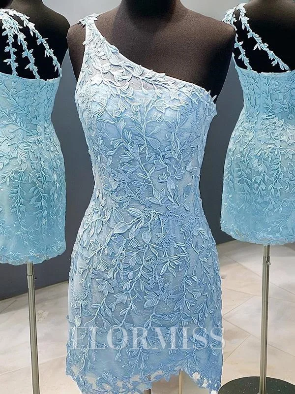 Sheath/Column One-Shoulder Short/Mini Lace Applique Homecoming Dresses