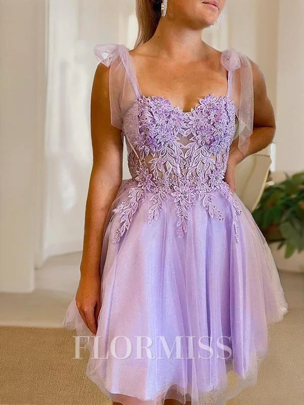 A-Line/Princess Sweetheart Short/Mini Tulle Homecoming Dresses With Appliques Lace