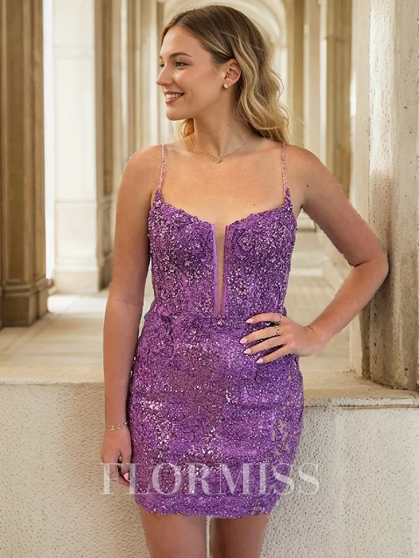 Sheath Spaghetti Straps Appliques Lace Short/Mini Sequins Corset Dress