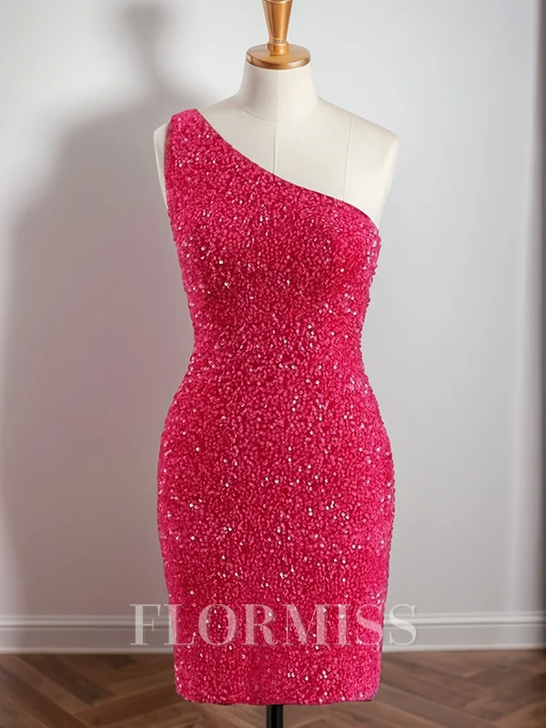 Sheath One-Shoulder Sequin Short/Mini Velvet Sequins Dress