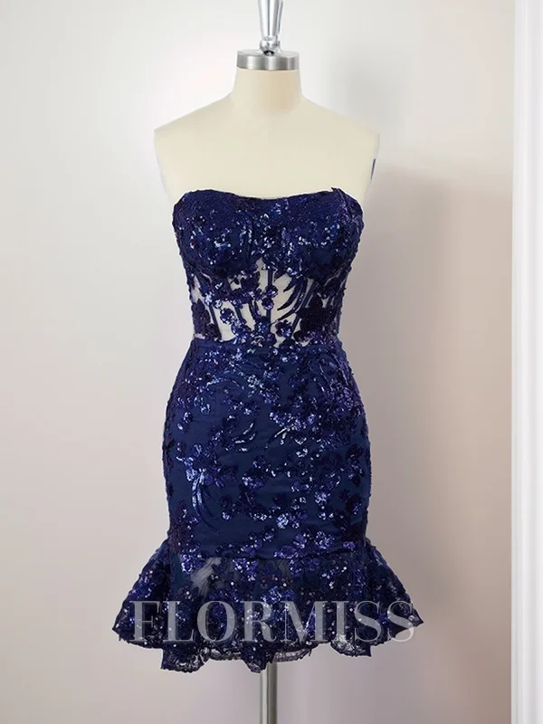 Sheath Silk Like Satin Strapless Sequin Corset Short/Mini Dress