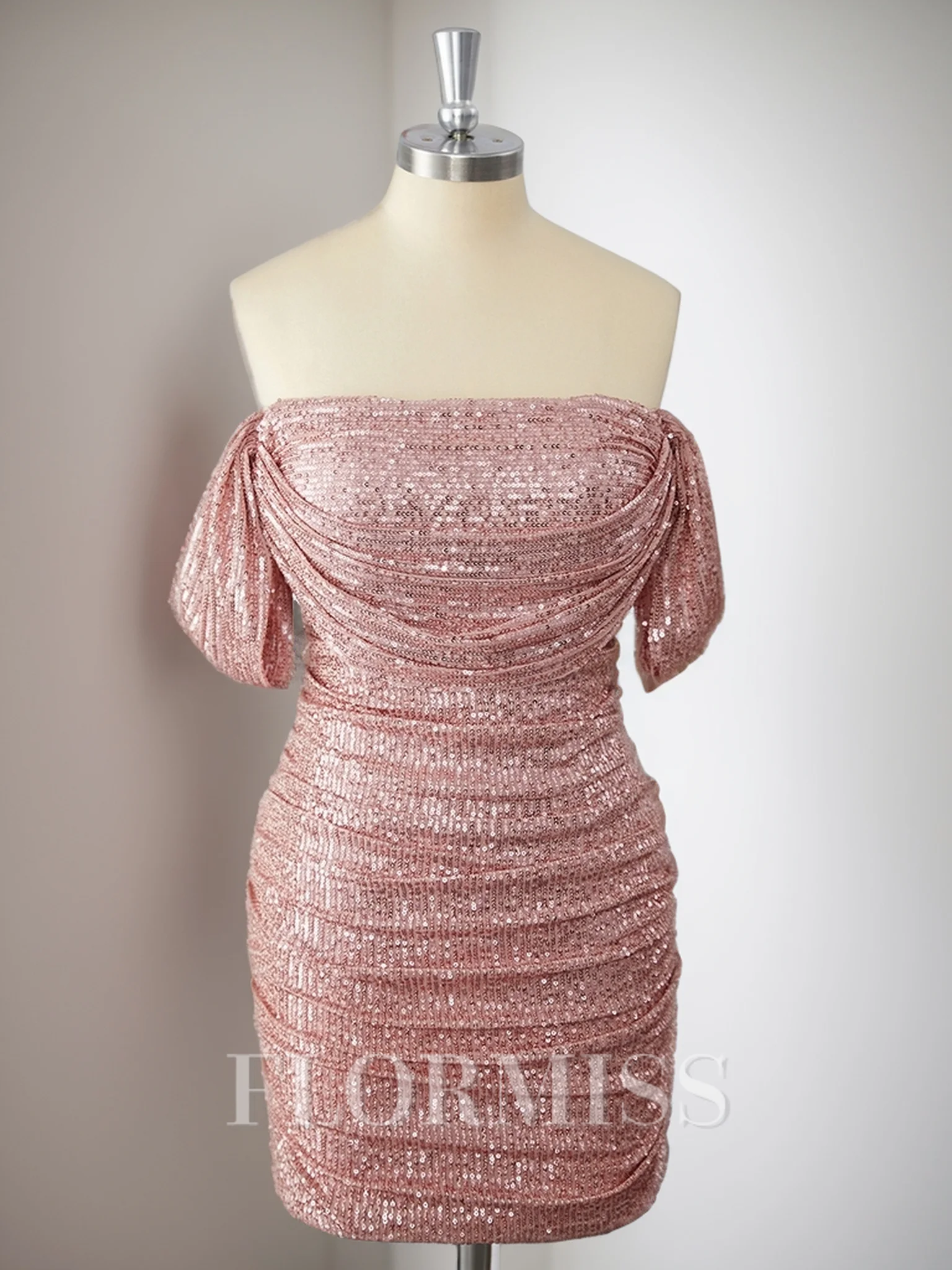 Sheath Off-the-Shoulder Pleated Short/Mini Dress