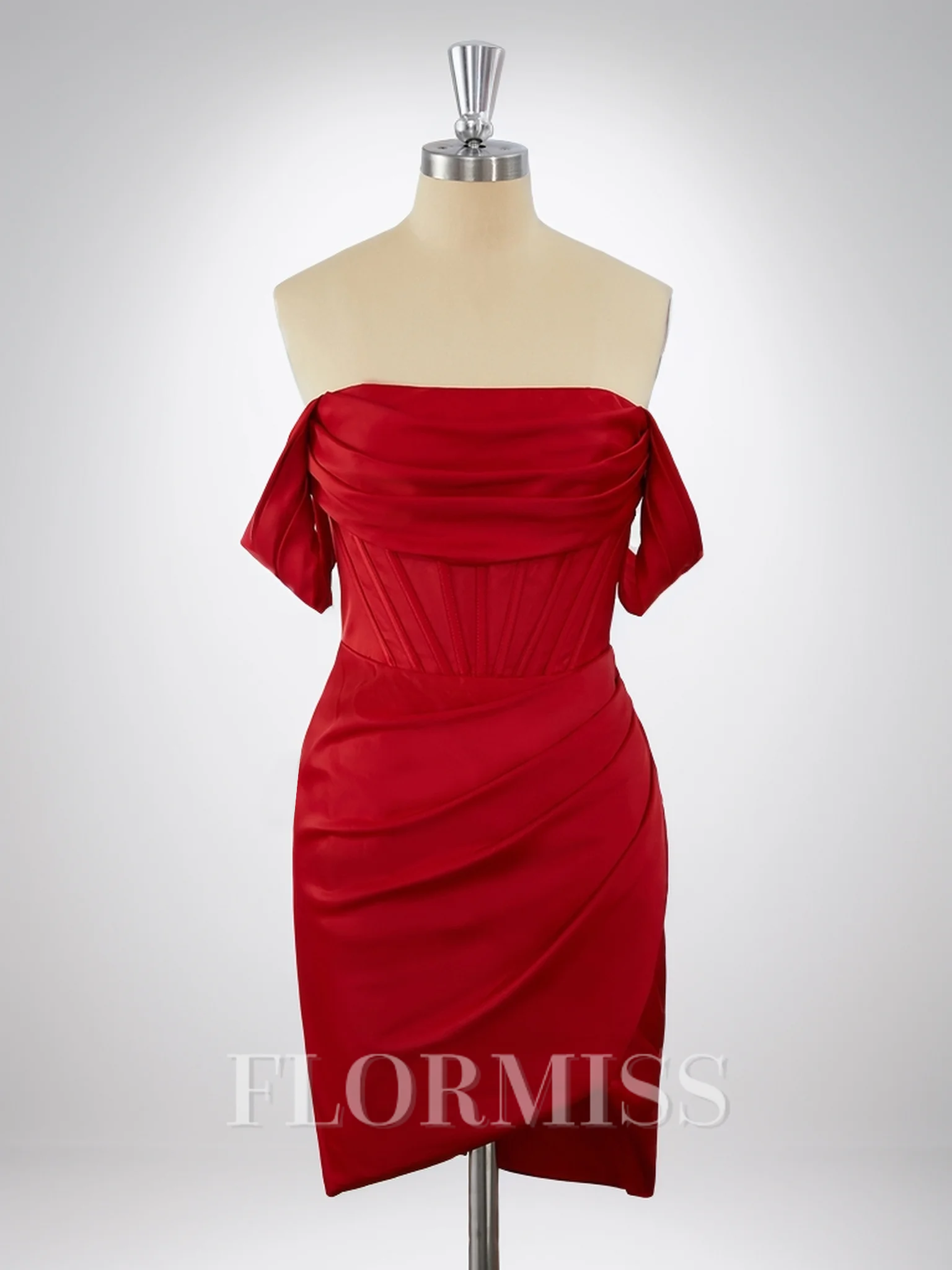 Sheath Charmeuse Off-the-Shoulder Pleated Corset Short/Mini Dress