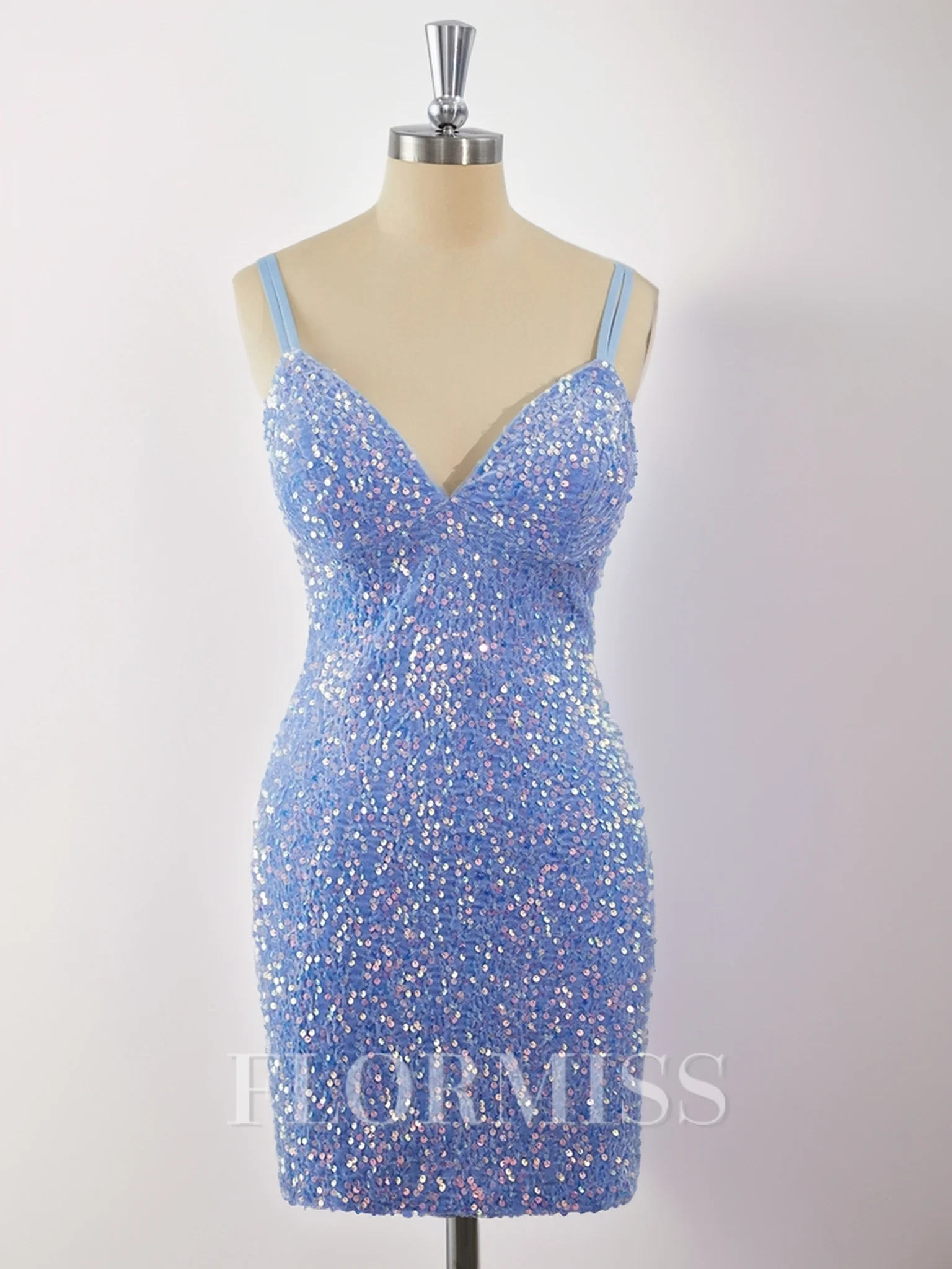 Sheath Velvet Sequins Spaghetti Straps Short/Mini Dress