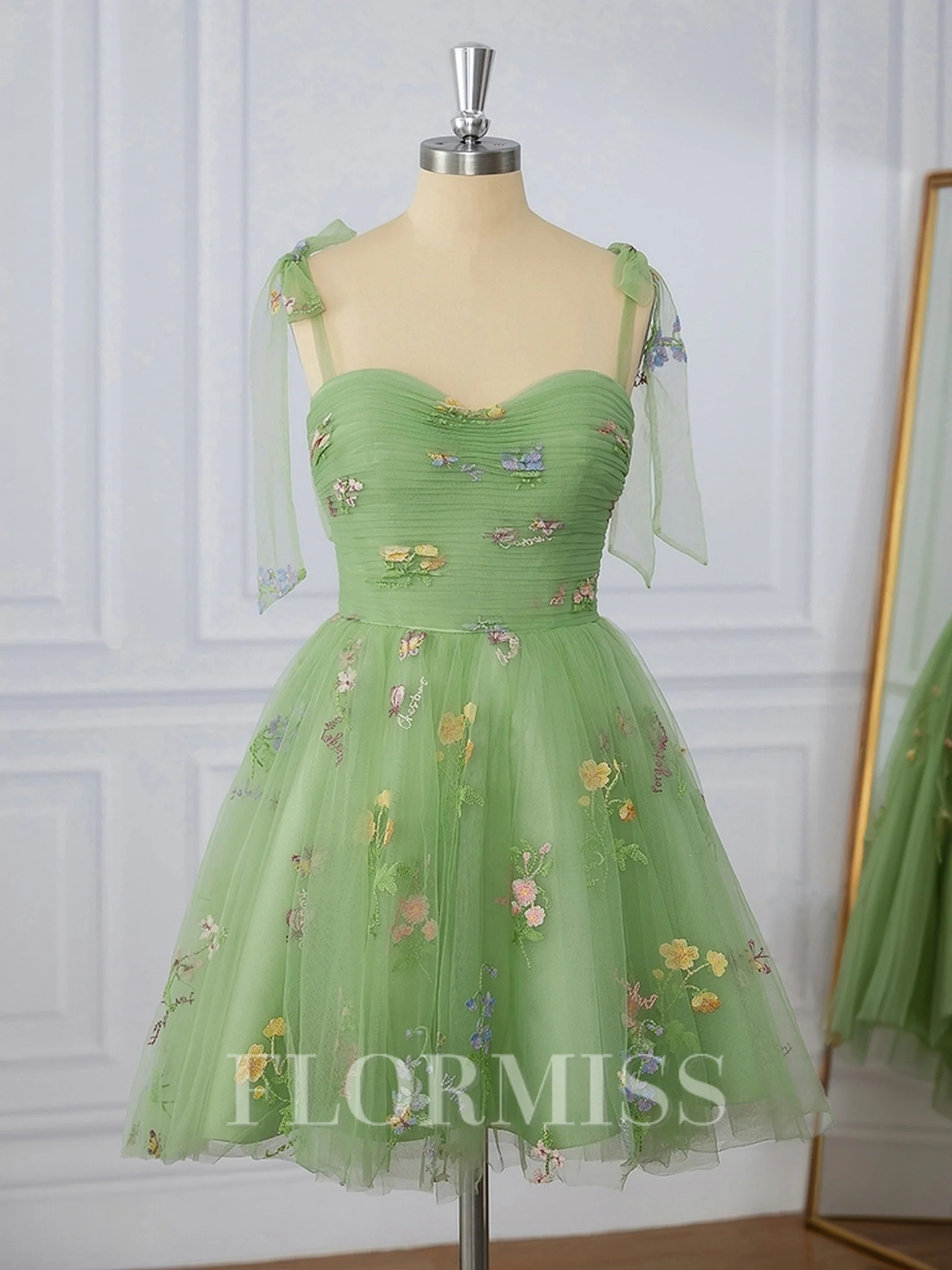 A-line Lace Straps Flower Short/Mini Dress