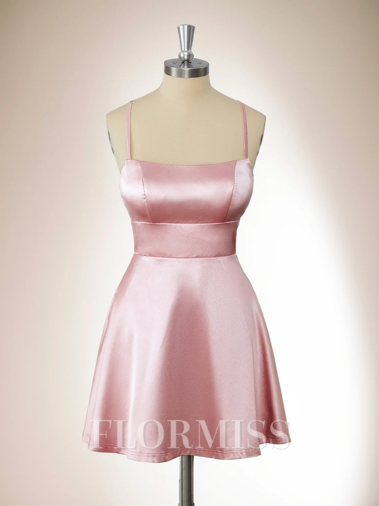 A-line Silk Like Satin Spaghetti Straps Short/Mini Dress