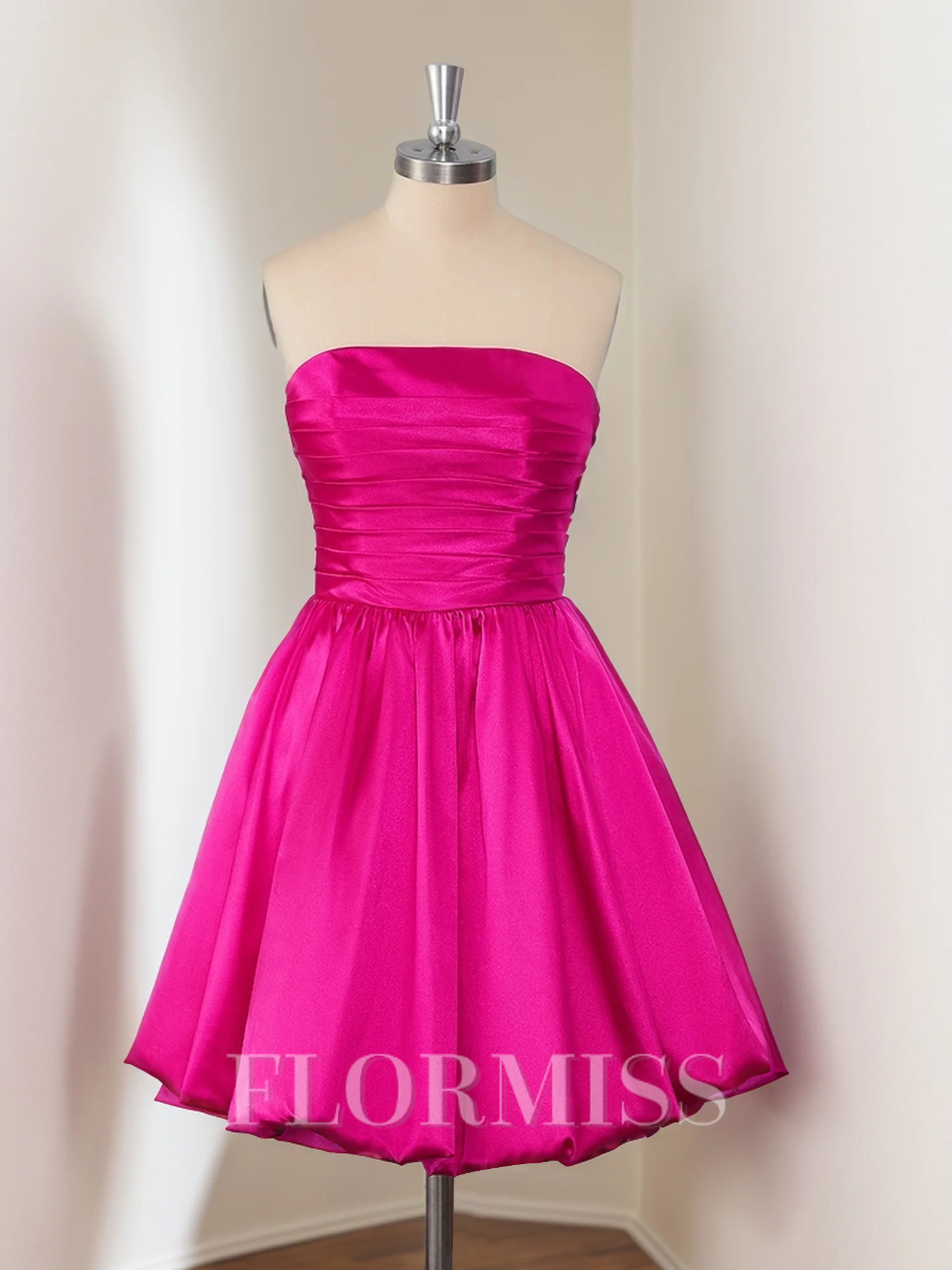 A-line Silk Like Satin Strapless Pleated Short/Mini Dress