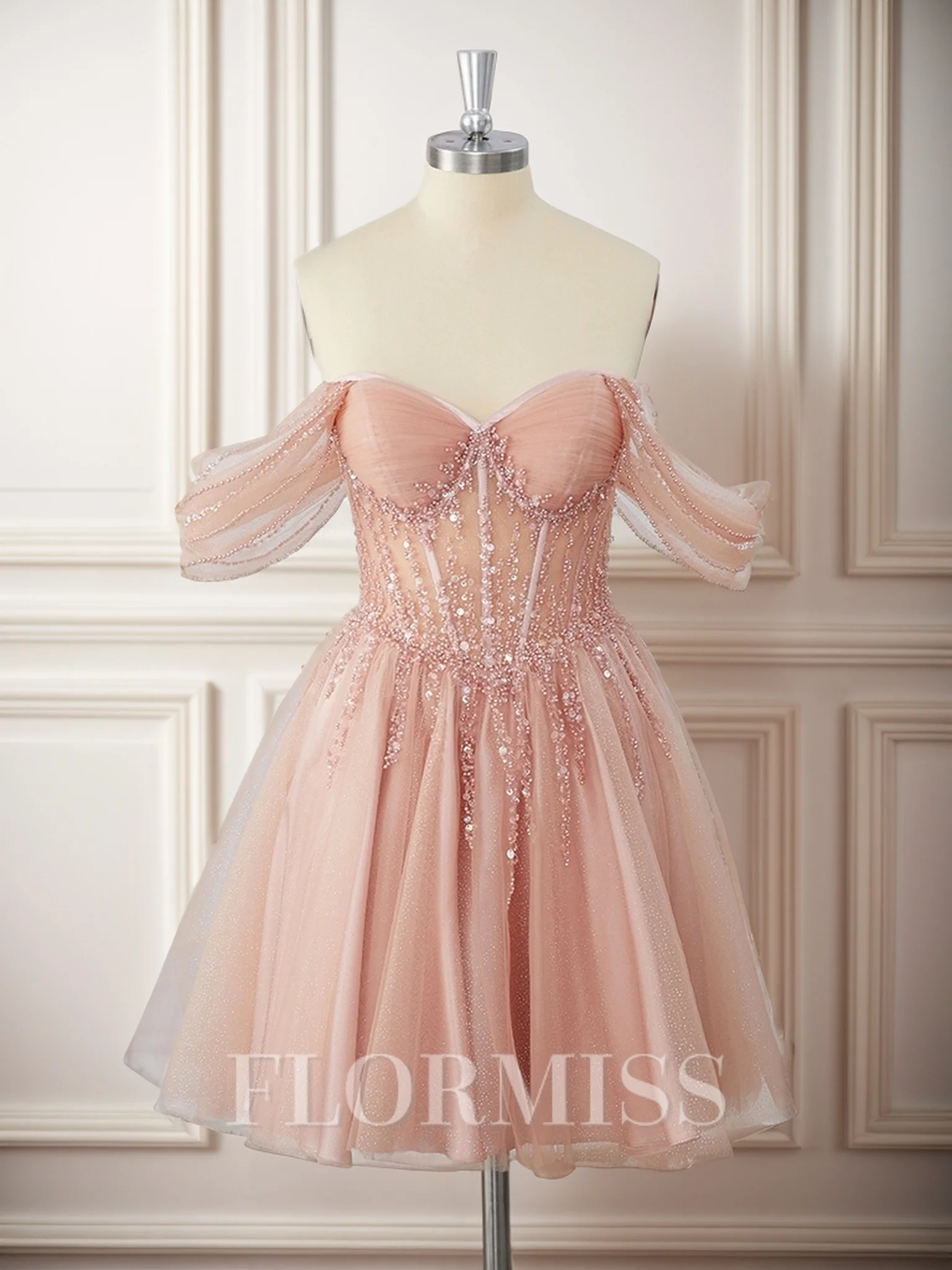 A-line Off-the-Shoulder Sequin Corset Short/Mini Dress