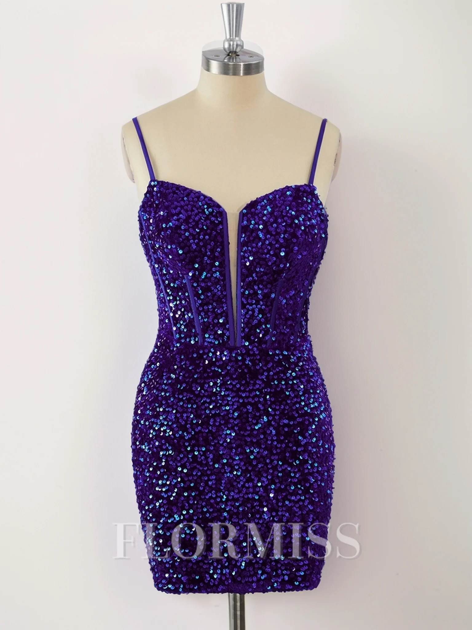 Sheath Velvet Sequins Spaghetti Straps Corset Short/Mini Dress