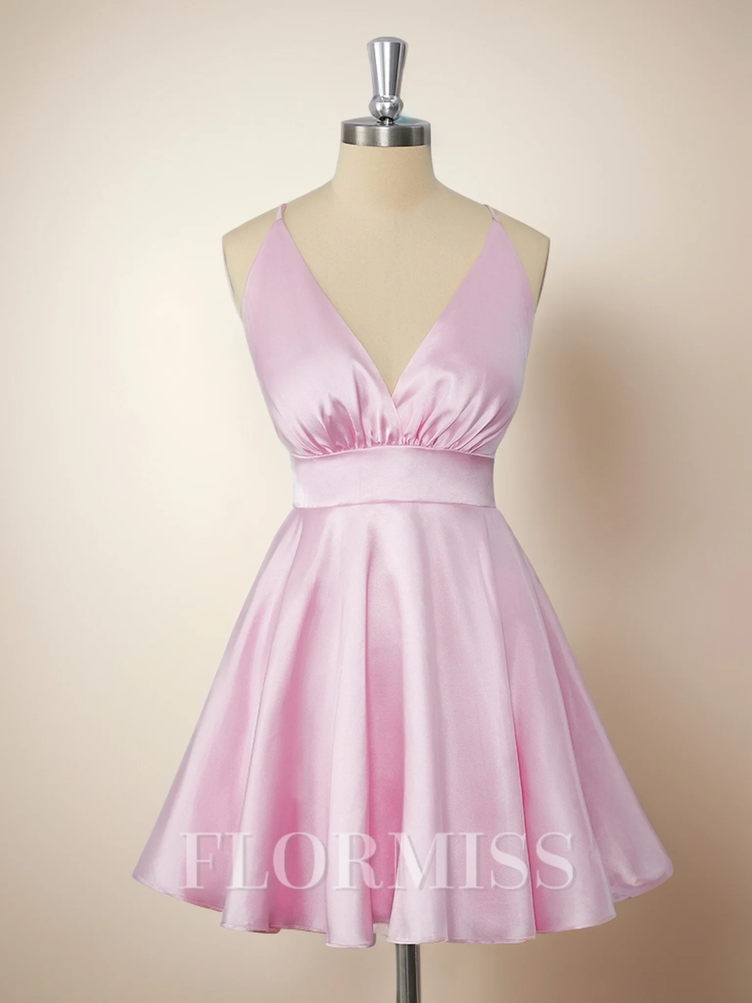 A-line Silk Like Satin V-neck Bow Short/Mini Dress