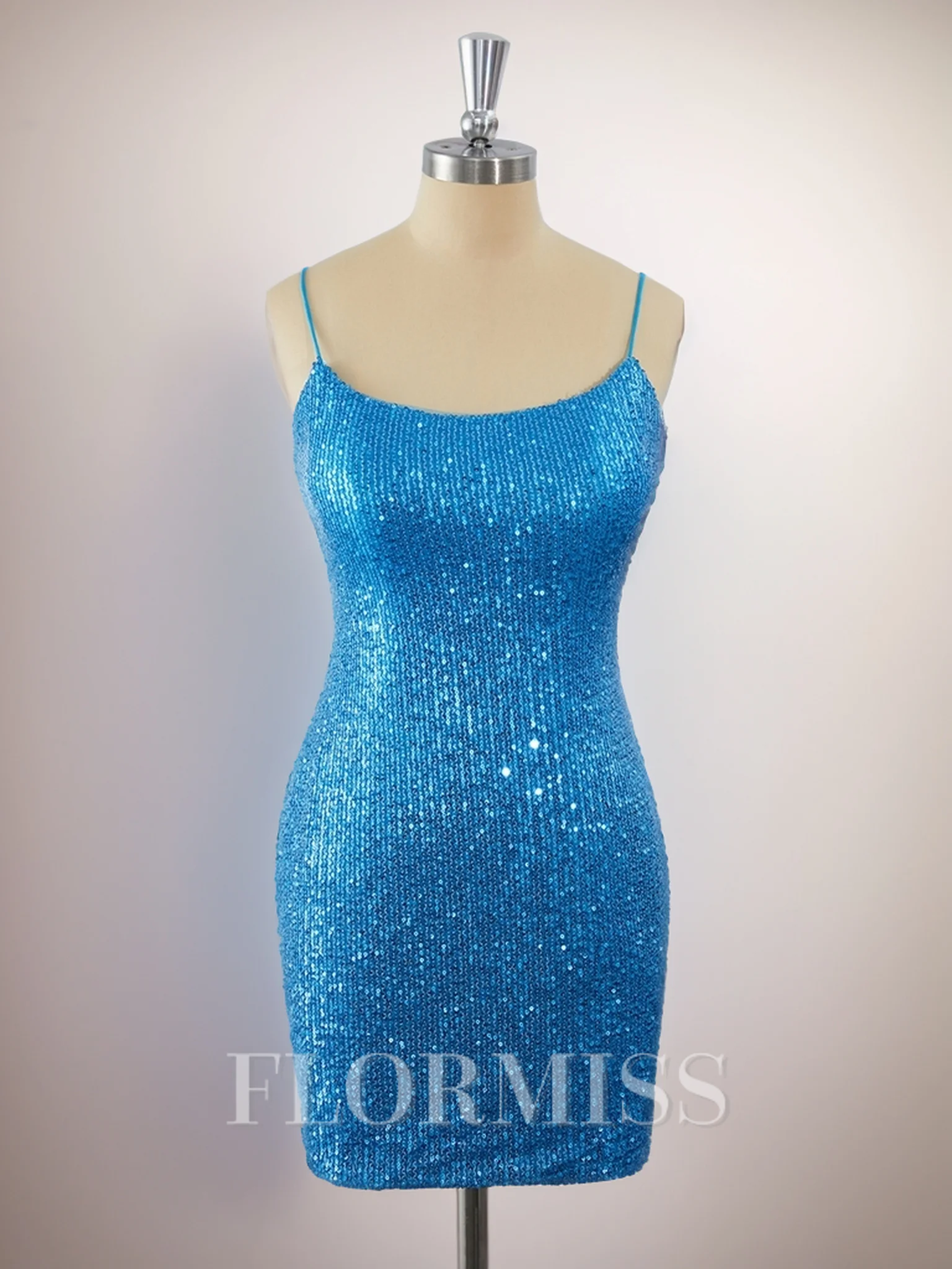 Sheath Spaghetti Straps Sequin Short/Mini Dress