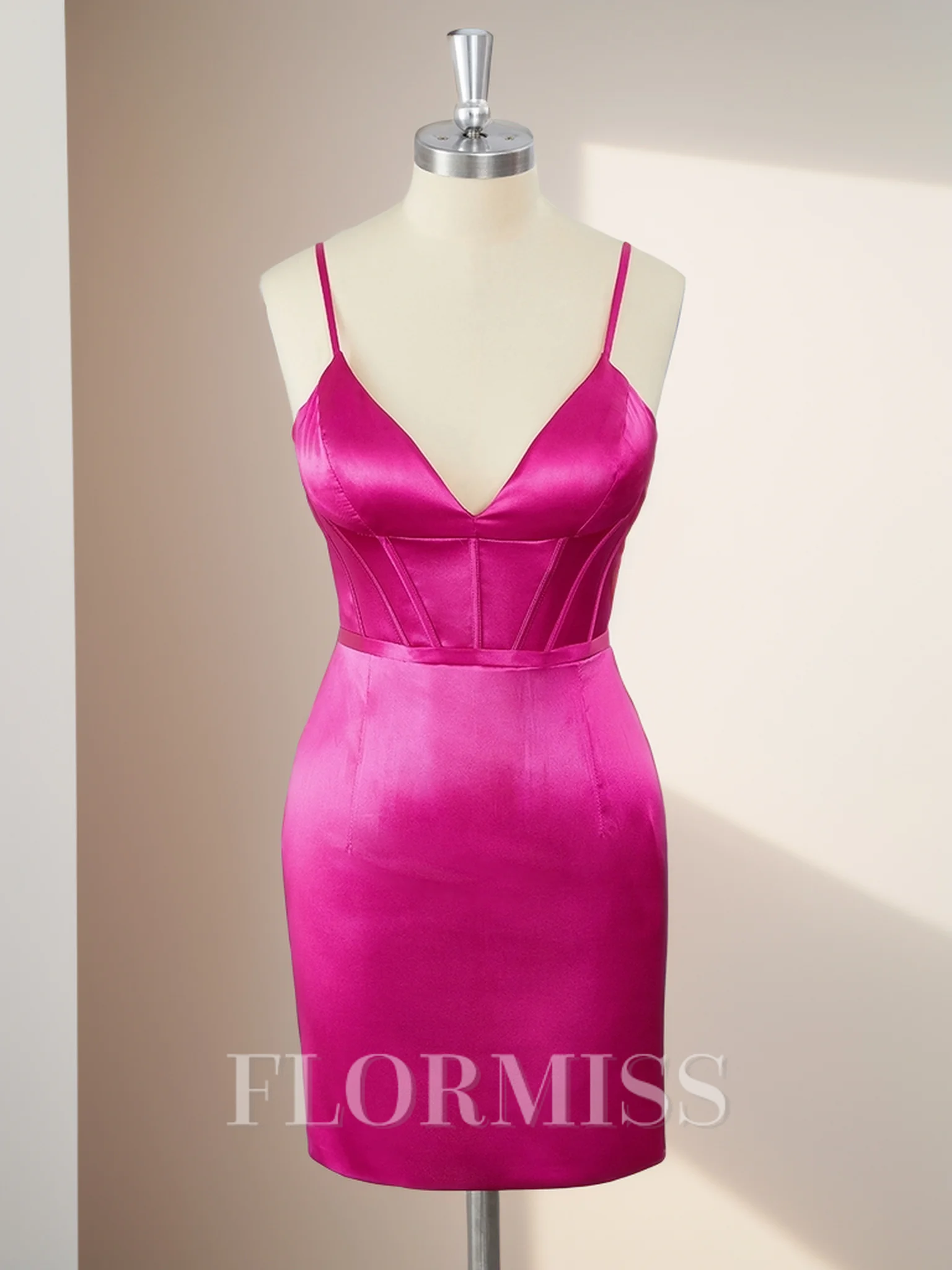 Sheath Silk Like Satin V-neck Corset Short/Mini Dress