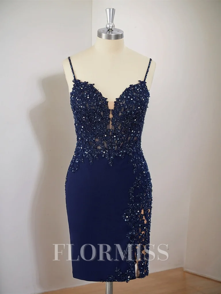 Sheath Stretch Crepe V-neck Appliques Lace Corset Short/Mini Dress