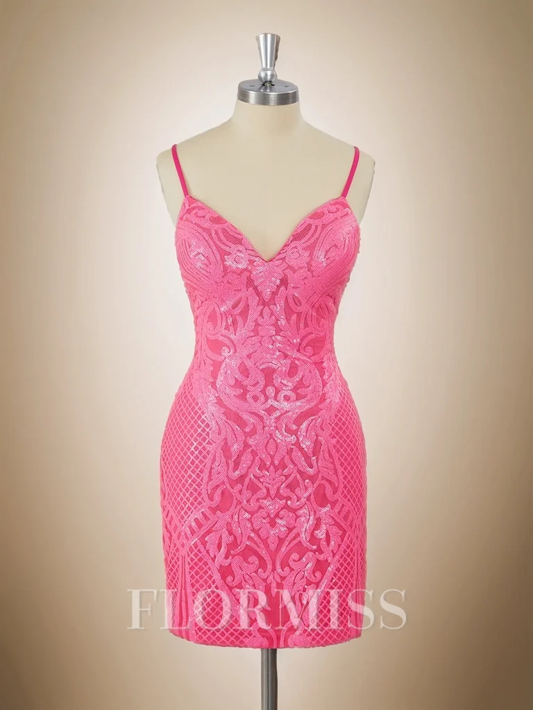 Sheath V-neck Sequin Short/Mini Dress