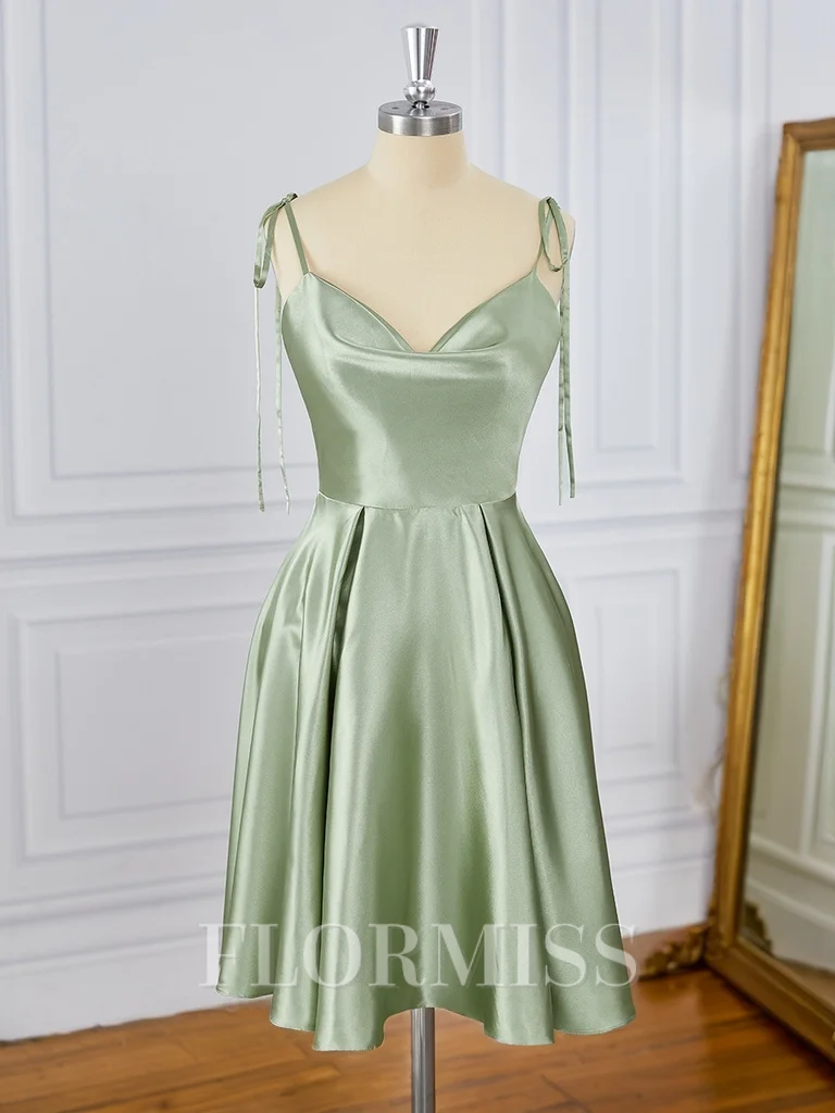 A-line Silk Like Satin Spaghetti Straps Short/Mini Dress