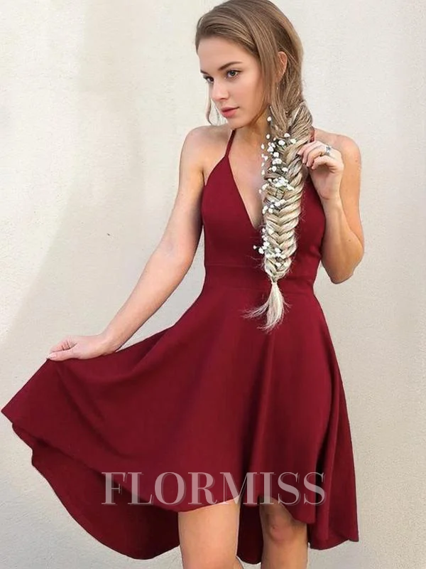 A-Line/Princess Halter Knee-Length Stretch Crepe Homecoming Dresses With Ruffles