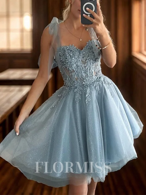 A-line Straps Appliques Lace Short/Mini Tulle Corset Dress
