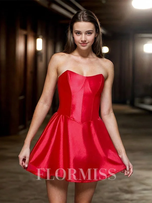 A-line Straight Short/Mini Silk Like Satin Dress