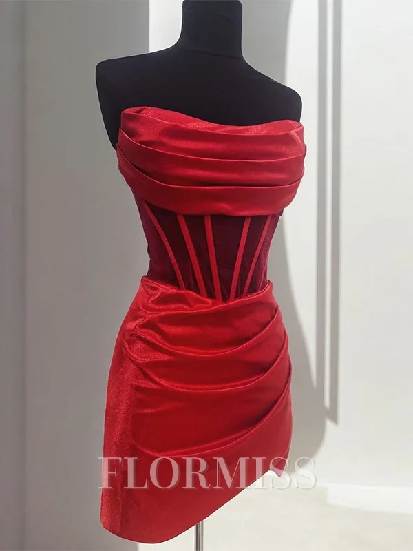Sheath Straight Pleated Short/Mini Silk Like Satin Corset Dress