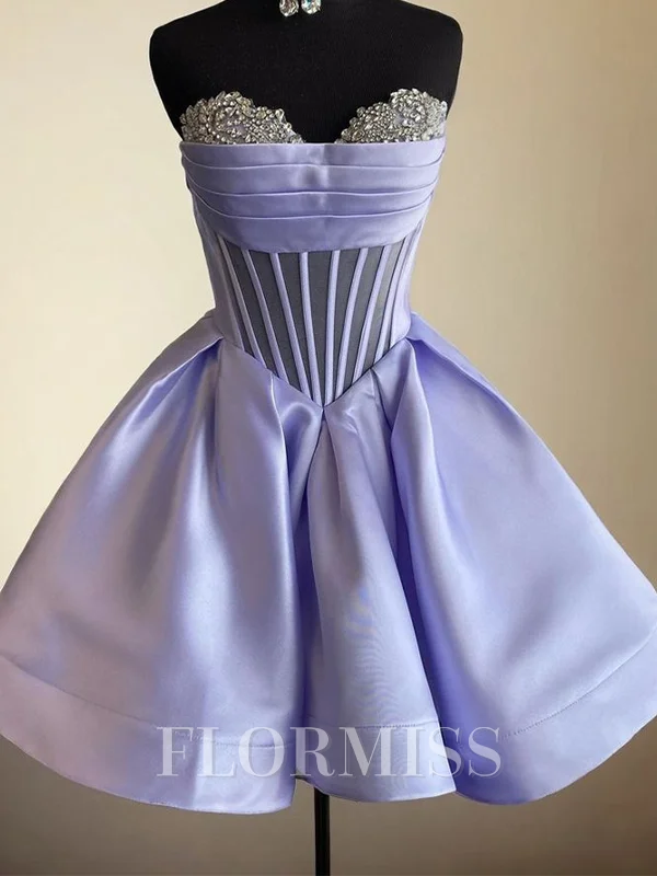 A-line Sweetheart Beading Short/Mini Satin Corset Dress