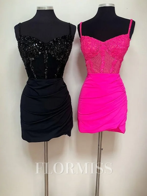 Sheath Spaghetti Straps Appliques Lace Short/Mini Jersey Corset Dress