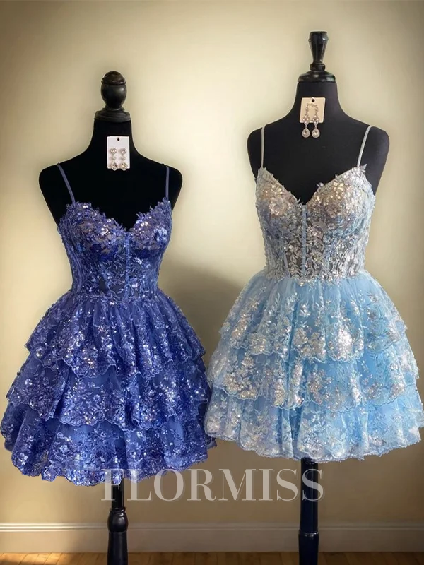 A-line V-neck Appliques Lace Short/Mini Tulle Corset Dress