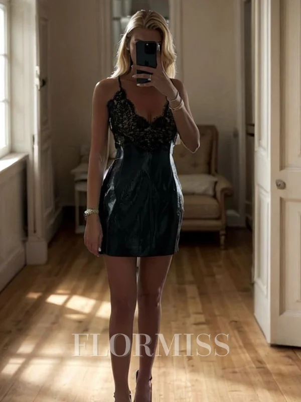 Sheath V-neck Appliques Lace Short/Mini Dress