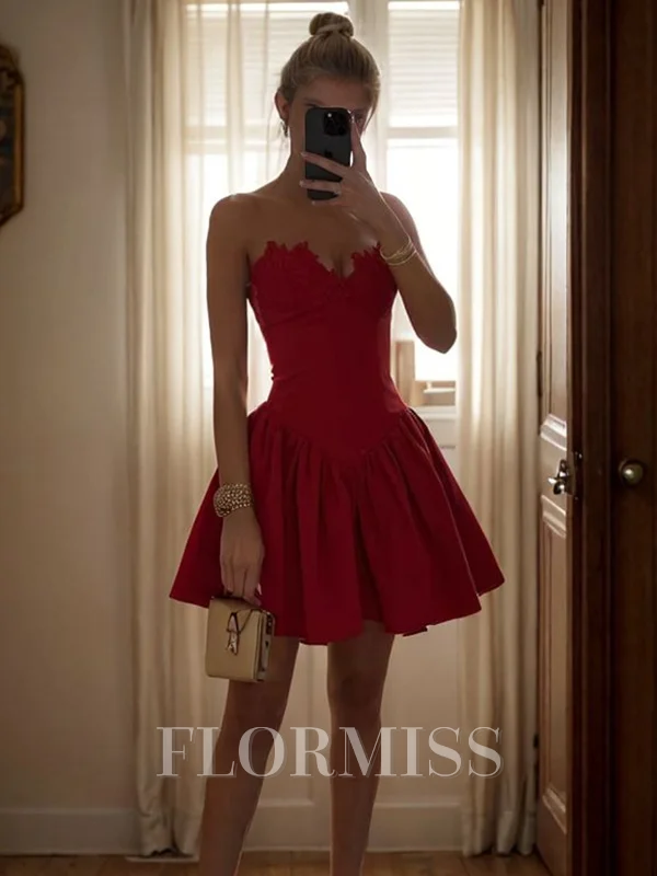 A-line Sweetheart Appliques Lace Short/Mini Stretch Crepe Dress