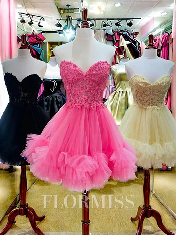 A-line Sweetheart Appliques Lace Short/Mini Tulle Corset Dress