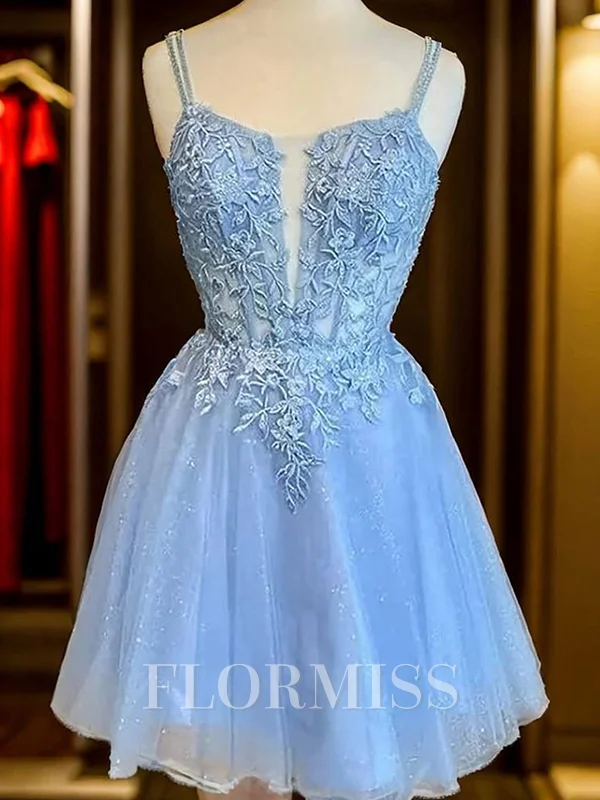 A-line V-neck Appliques Lace Short/Mini Tulle Corset Dress