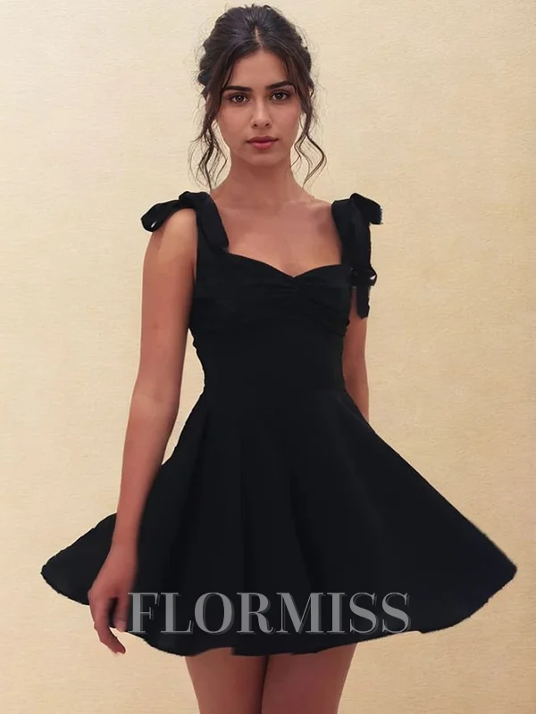 A-line Straps Bow Short/Mini Stretch Crepe Dress