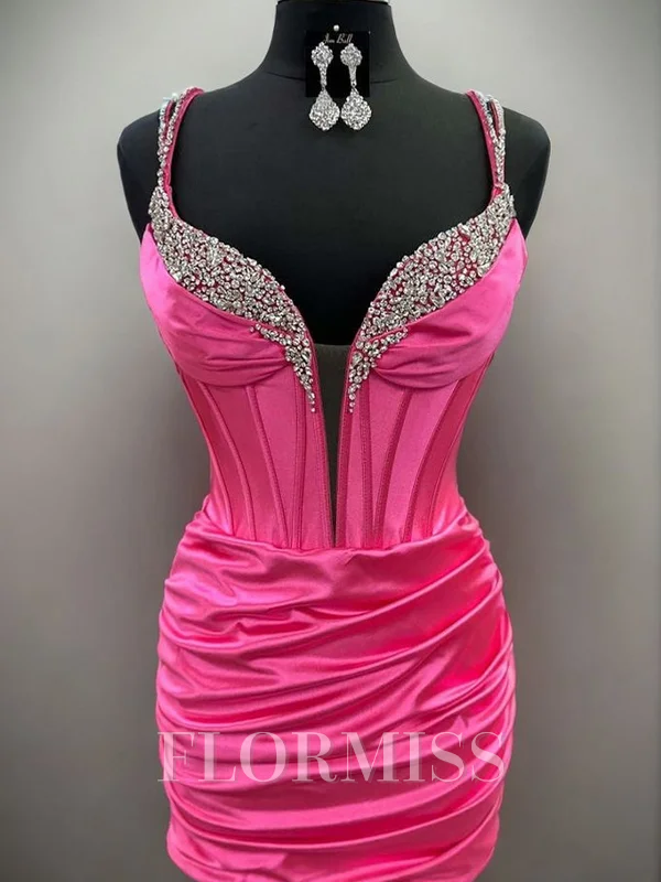 Sheath Straps Rhinestone Short/Mini Corset Dress