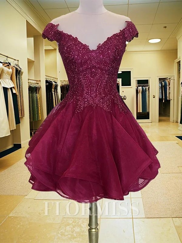 A-Line/Princess V-neck Short/Mini Organza Homecoming Dresses With Beading