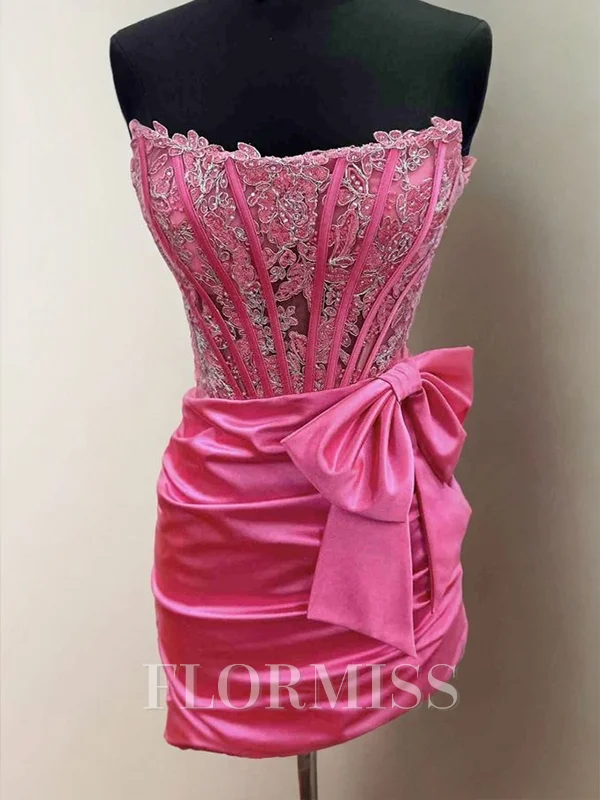 Sheath Straight Bow Short/Mini Silk Like Satin Corset Dress