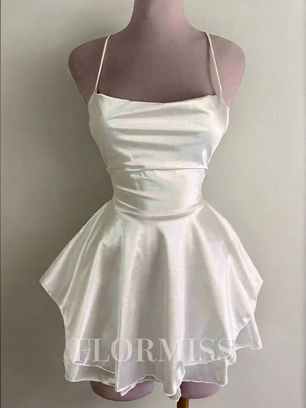 A-line Spaghetti Straps Ruffles Short/Mini Silk Like Satin Dress
