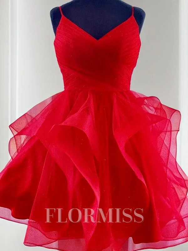 A-Line/Princess Spaghetti Straps Short/Mini Tulle Homecoming Dresses With Ruffles