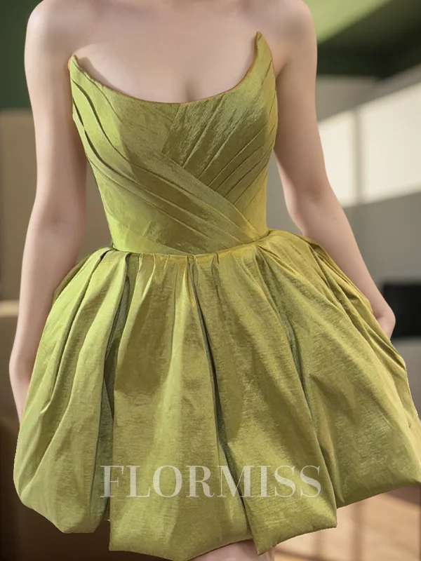 A-line Straight Pleated Short/Mini Taffeta Dress