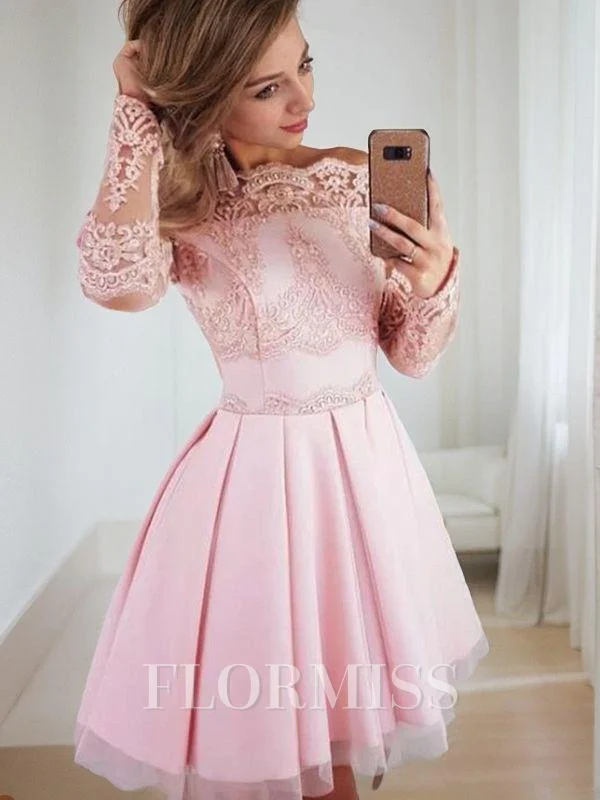 A-Line/Princess Off-the-Shoulder Short/Mini Satin Homecoming Dresses