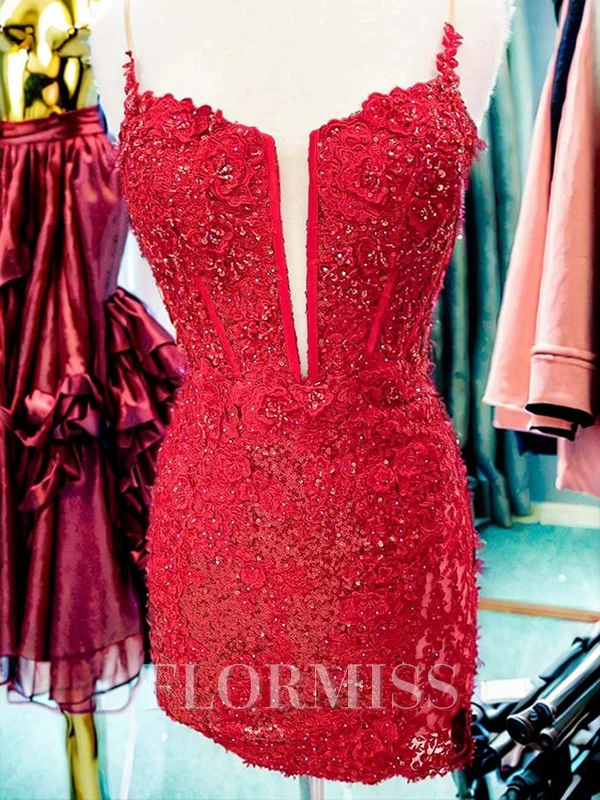 Sheath V-neck Appliques Lace Short/Mini Sequins Corset Dress