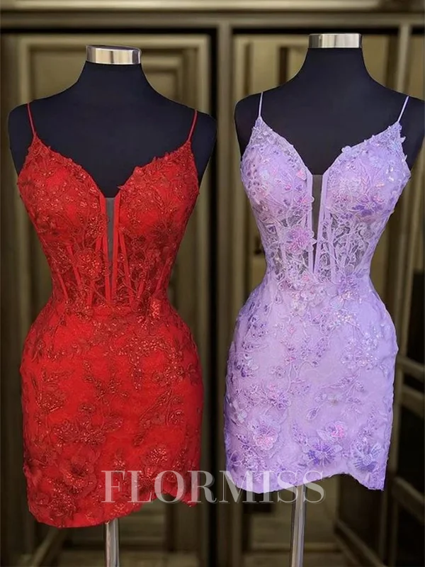 Sheath V-neck Appliques Lace Short/Mini Tulle Corset Dress